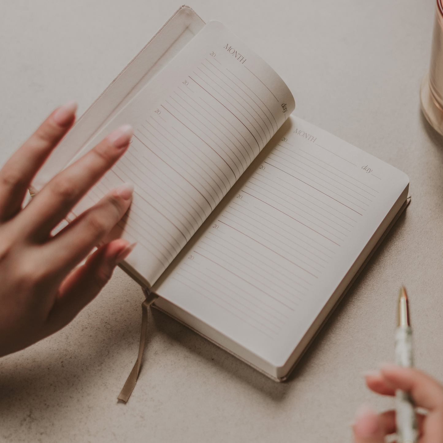 Tan One Line A Day Fabric Journal - Stationery Gifts