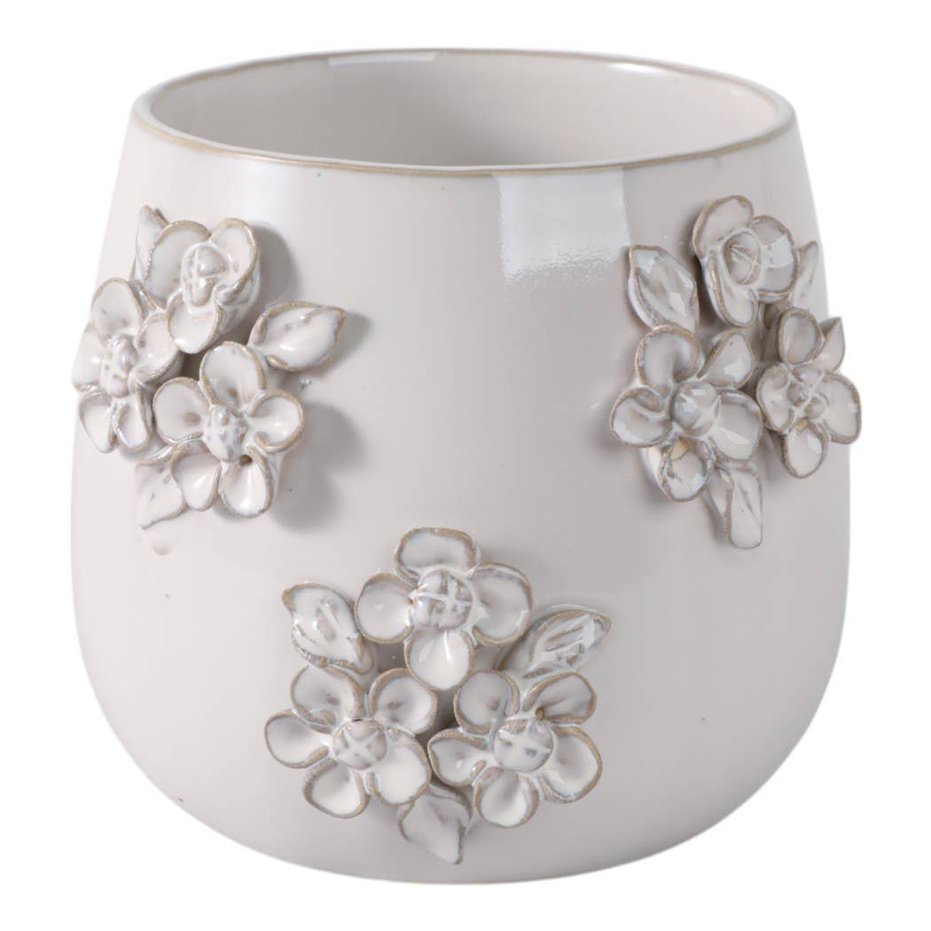Ceramic Flower Bunches Applique Planter - Ivory, 6 in.