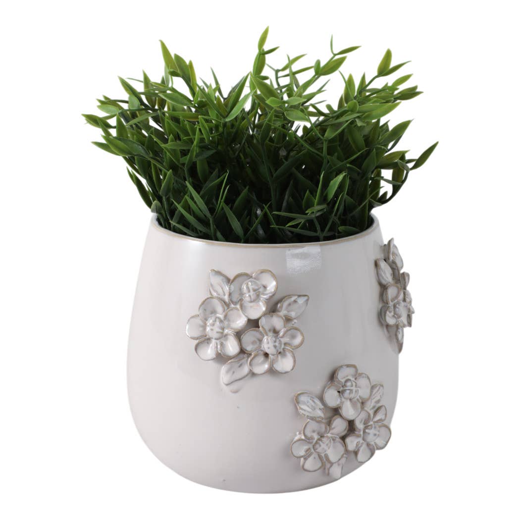 Ceramic Flower Bunches Applique Planter - Ivory, 6 in.